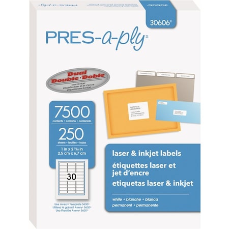 Pres-A-Ply Label, Lsr/Inkjet, 2-5/8X1, We AVE30606